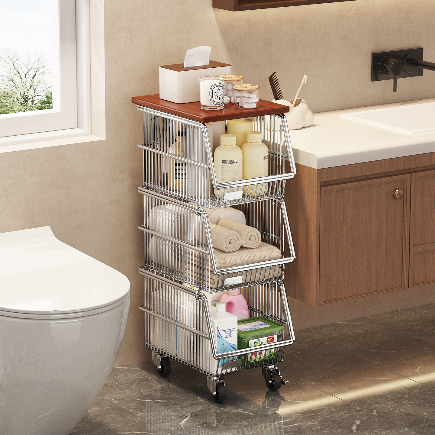 a生304不锈钢卫生间落地式置物架