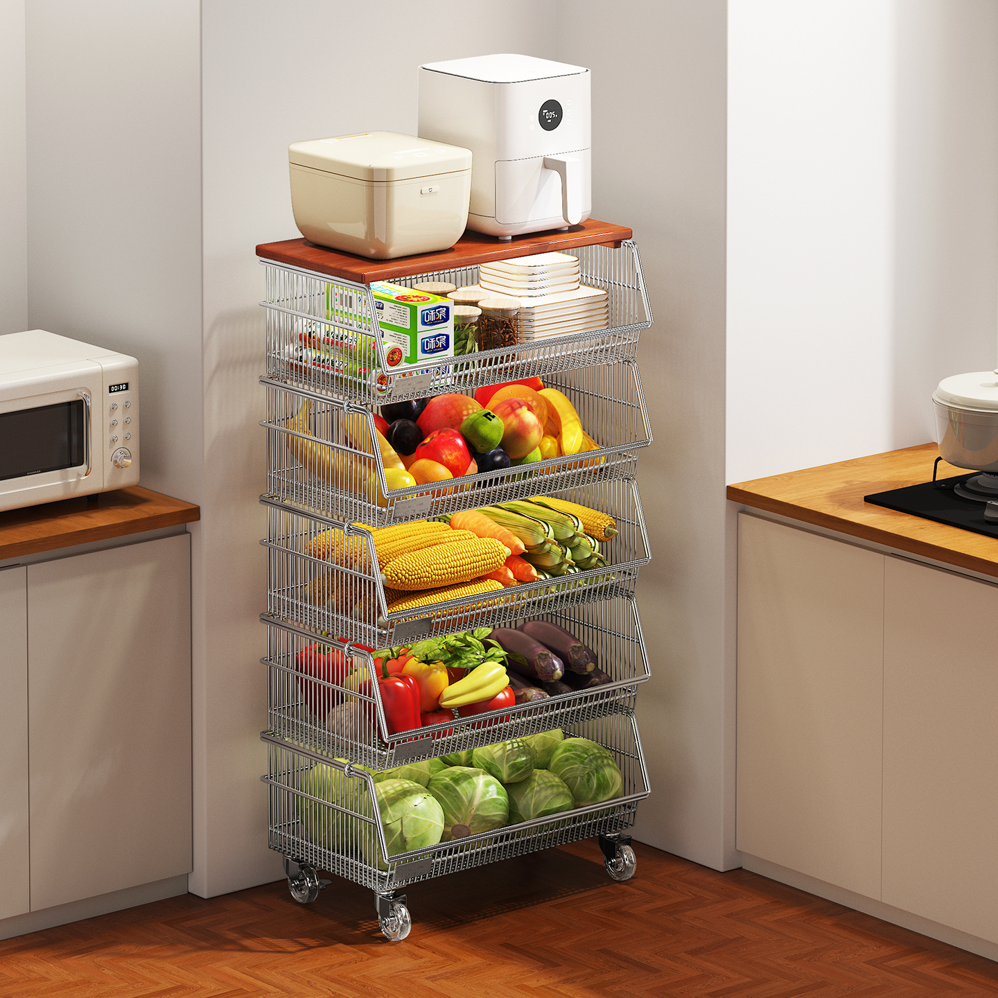 a生厨房置物架不锈钢推车零食架