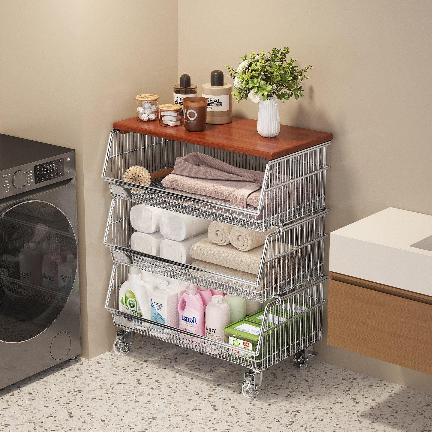 a生不锈钢浴室置物架移动小推车