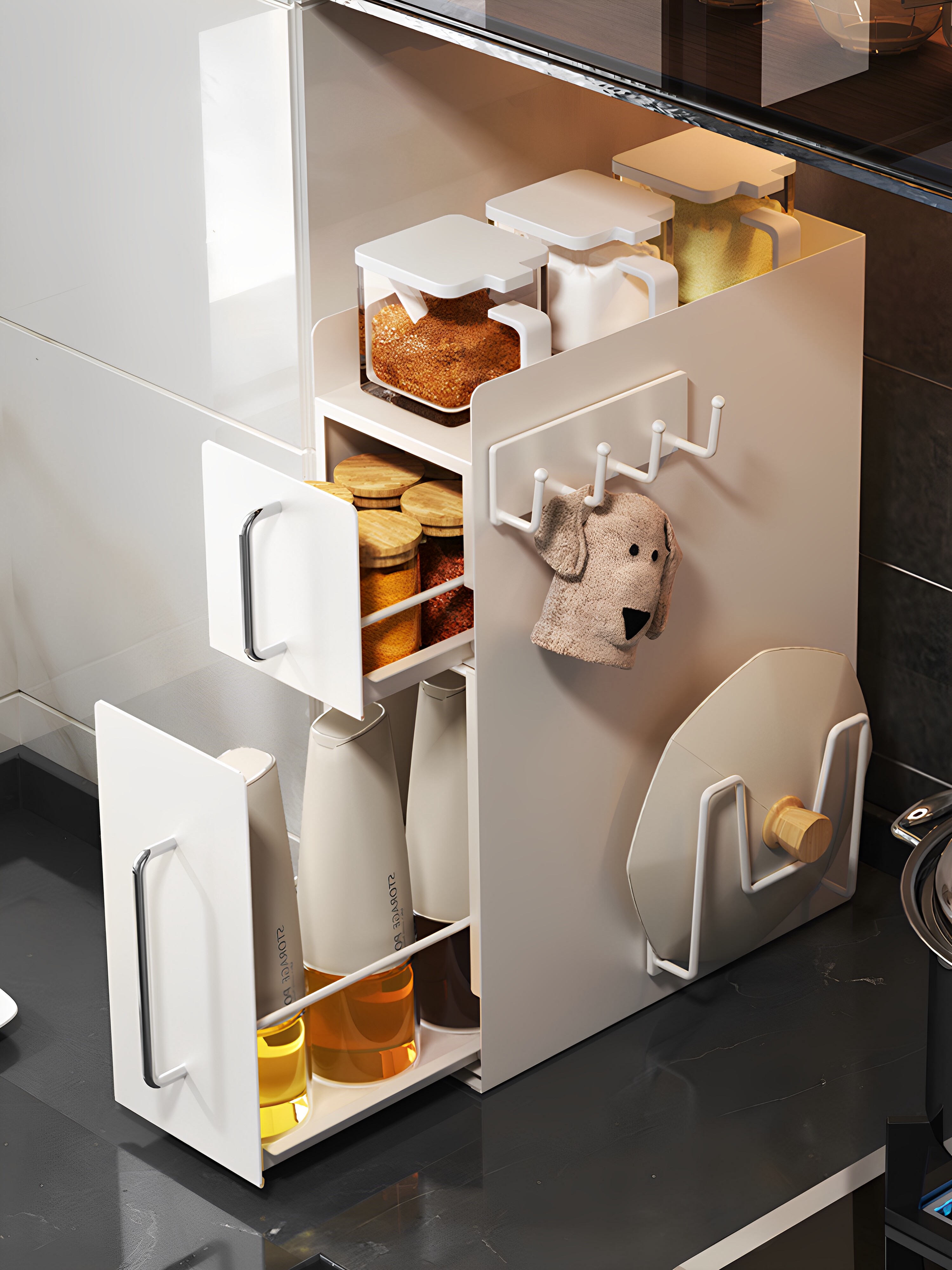 厨房调料架抽拉式置物架子家用台面多层调味品收纳架多功能锅盖架