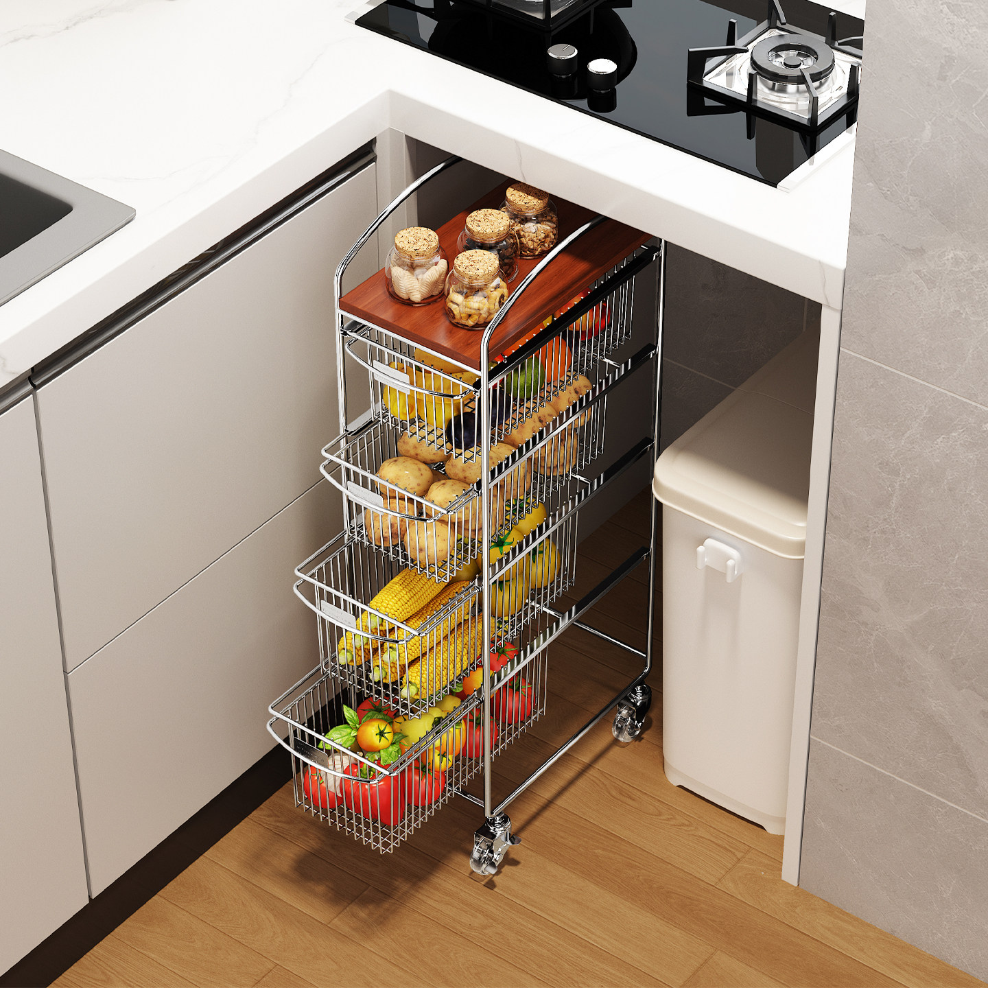 厨房菜蓝子置物架橱柜下水果蔬菜收纳筐多功能可移动多层夹缝推车,厨房/烹饪用具,厨房置物架/置物柜/角架,淘宝优惠券,粉丝福利购,淘宝优惠卷