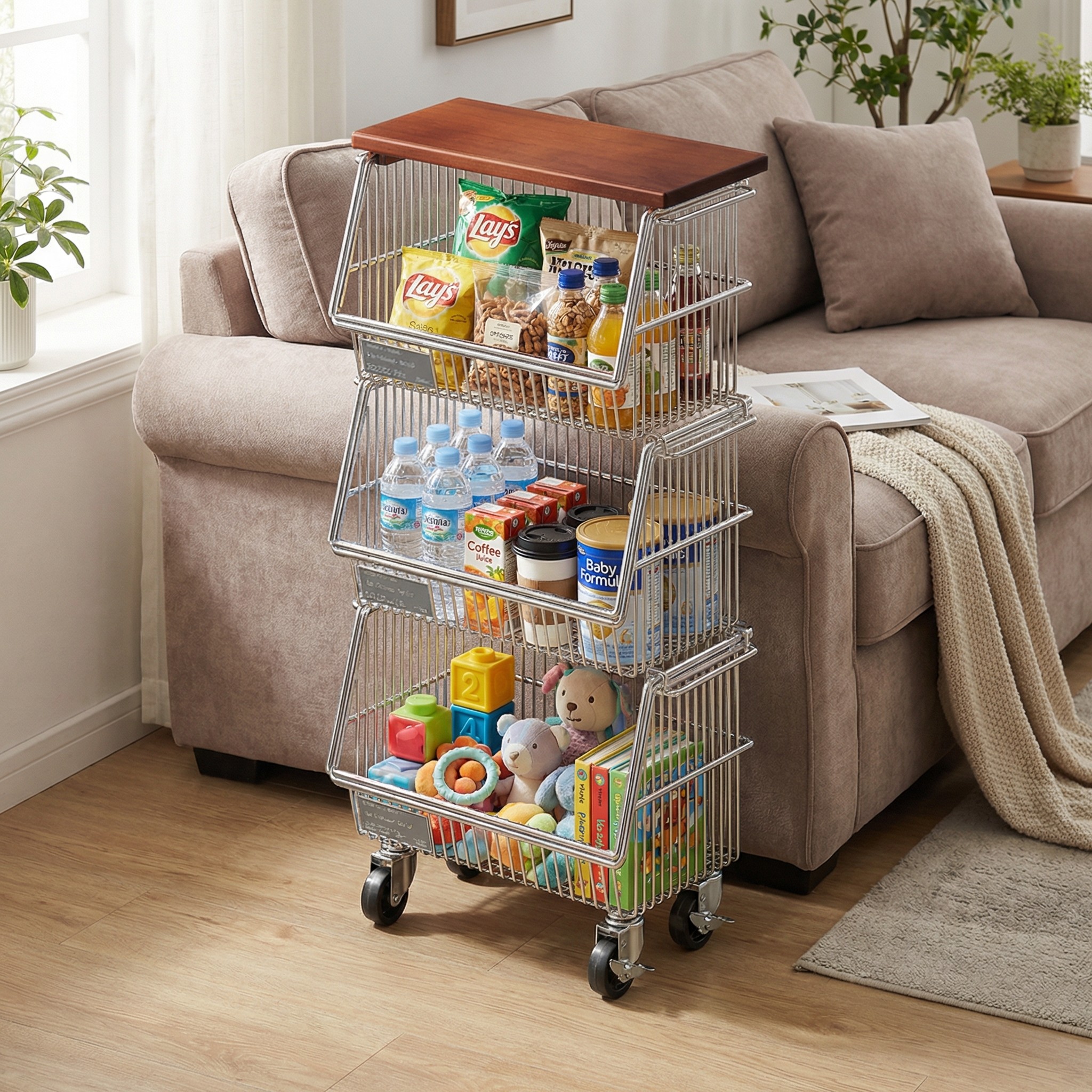 零食架子置物架客厅高颜值沙发边多层收纳柜推车可移动玩具收纳筐,收纳整理,零食收纳筐,淘宝优惠券,粉丝福利购,淘宝优惠卷