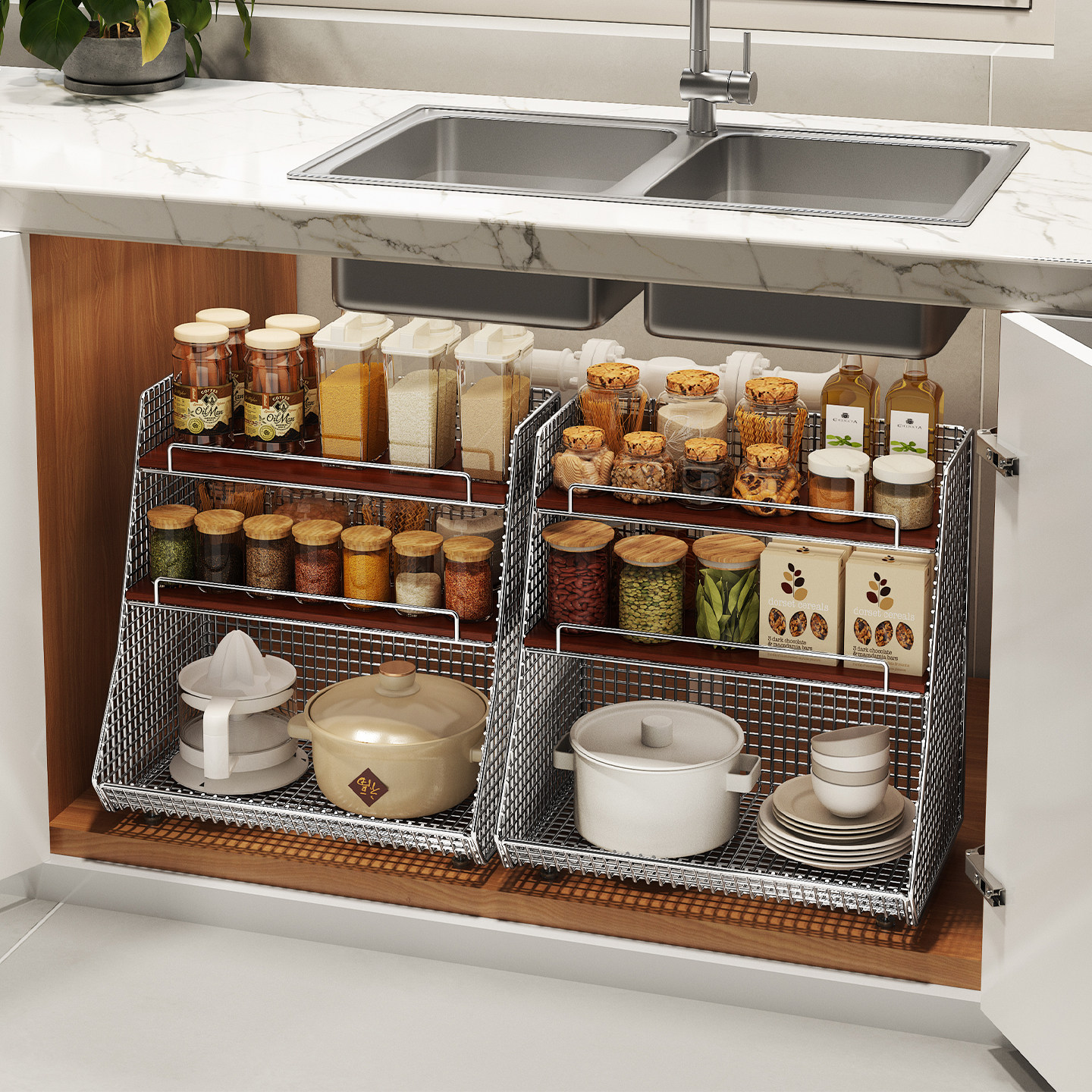 新款厨房蔬菜置物架橱柜台面下水槽多功能储物篮子锅具调料收纳筐,收纳整理,其他收纳篮,淘宝优惠券,粉丝福利购,淘宝优惠卷