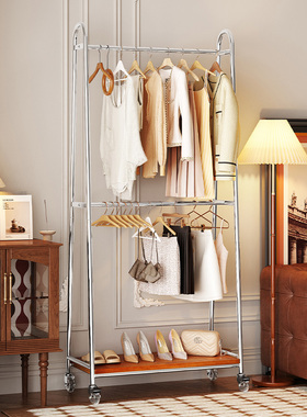 中古衣架落地卧室挂衣架移动晾衣架双层衣帽架房间隔夜衣服置物架