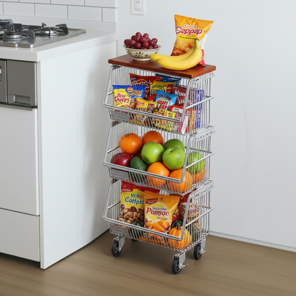 304不锈钢河马口收纳筐可叠加零食置物架多层大容量厨房果蔬菜篮,收纳整理,收纳筐,淘宝优惠券,粉丝福利购,淘宝优惠卷