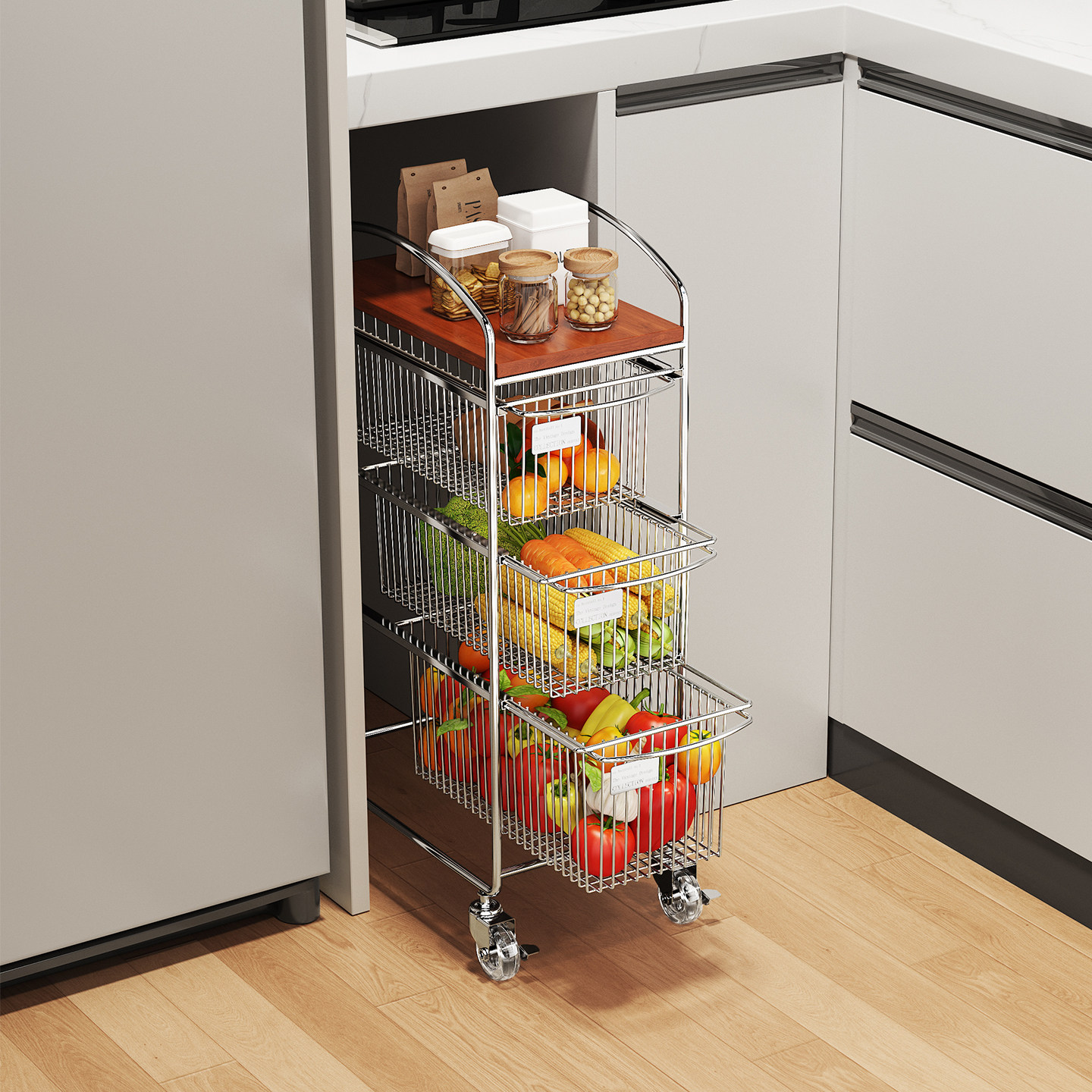 厨房蔬菜置物架落地菜篮子橱柜内置移动小推车家用多层果蔬储物篮,厨房/烹饪用具,果蔬置物架/篮/框,淘宝优惠券,粉丝福利购,淘宝优惠卷