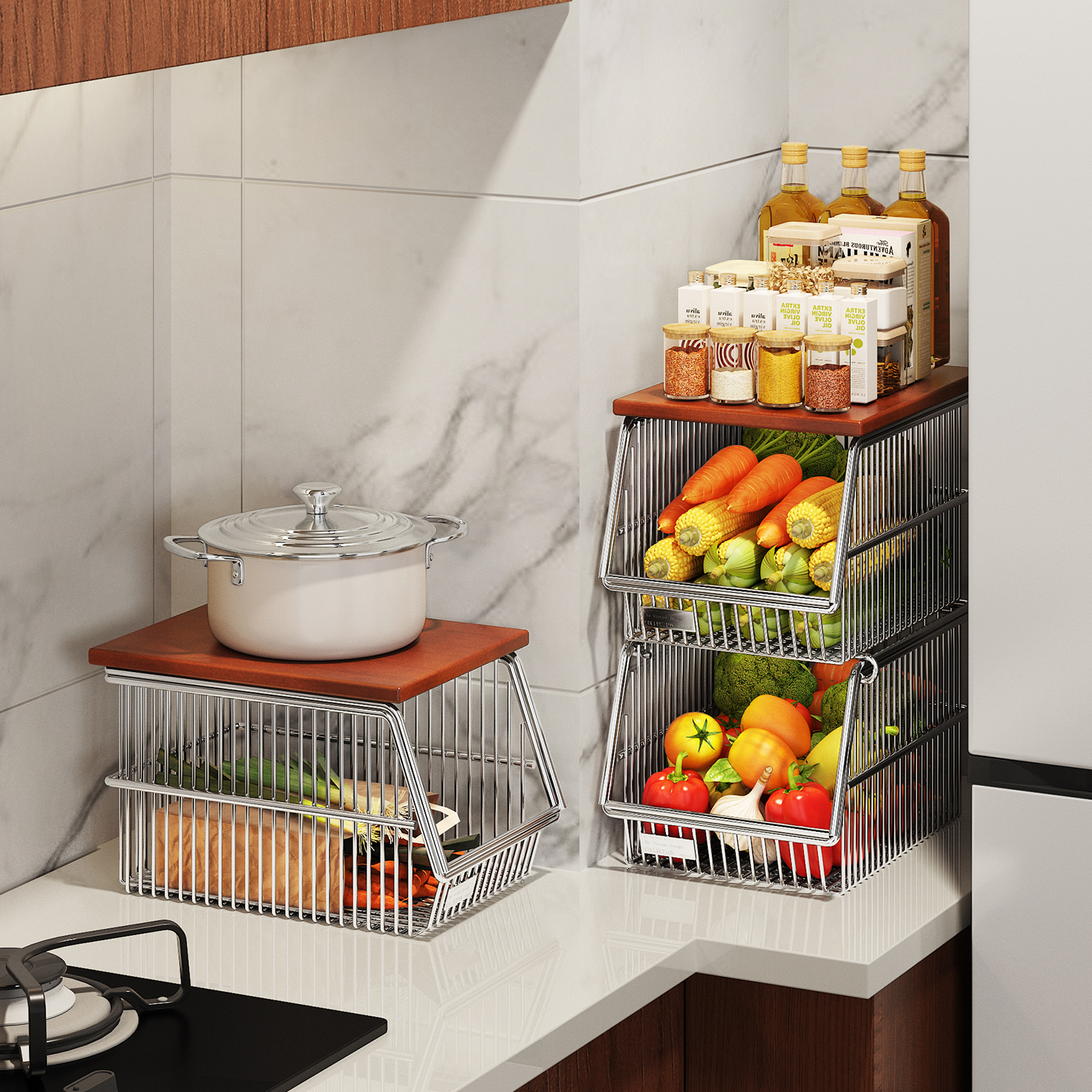 a生不锈钢收纳筐厨房蔬菜置物架