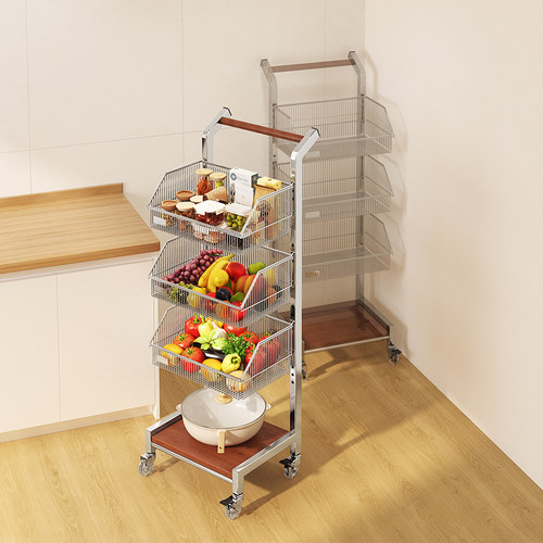 厨房蔬菜置物架多功能水果蔬菜篮子收纳筐家用落地多层零食小推车