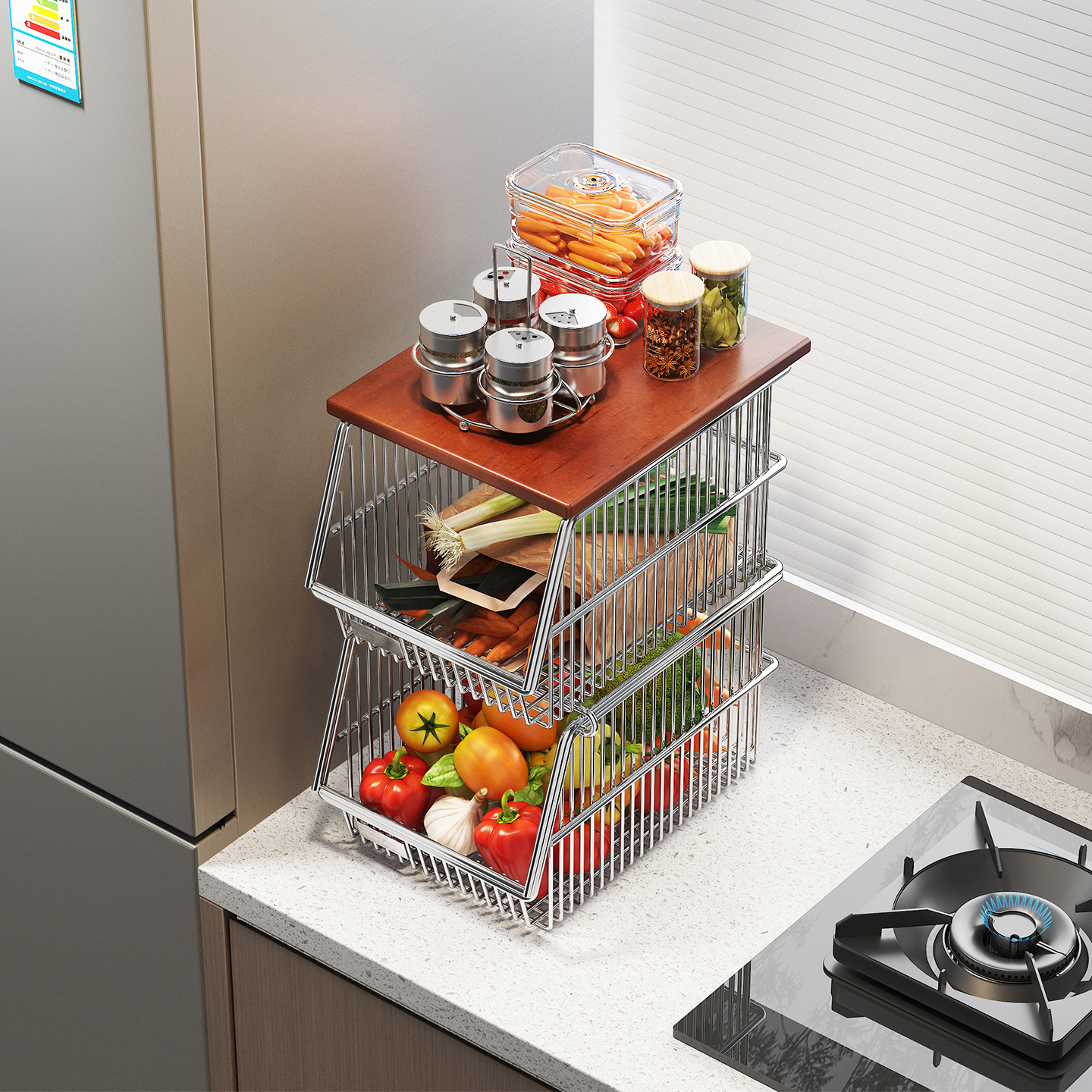 厨房蔬菜置物架蔬果水果多层大容量多功能转角2025新款台面收纳架