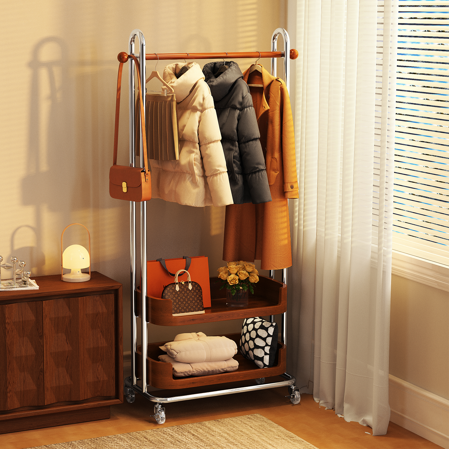 a生多功能挂衣架落地客厅置物架