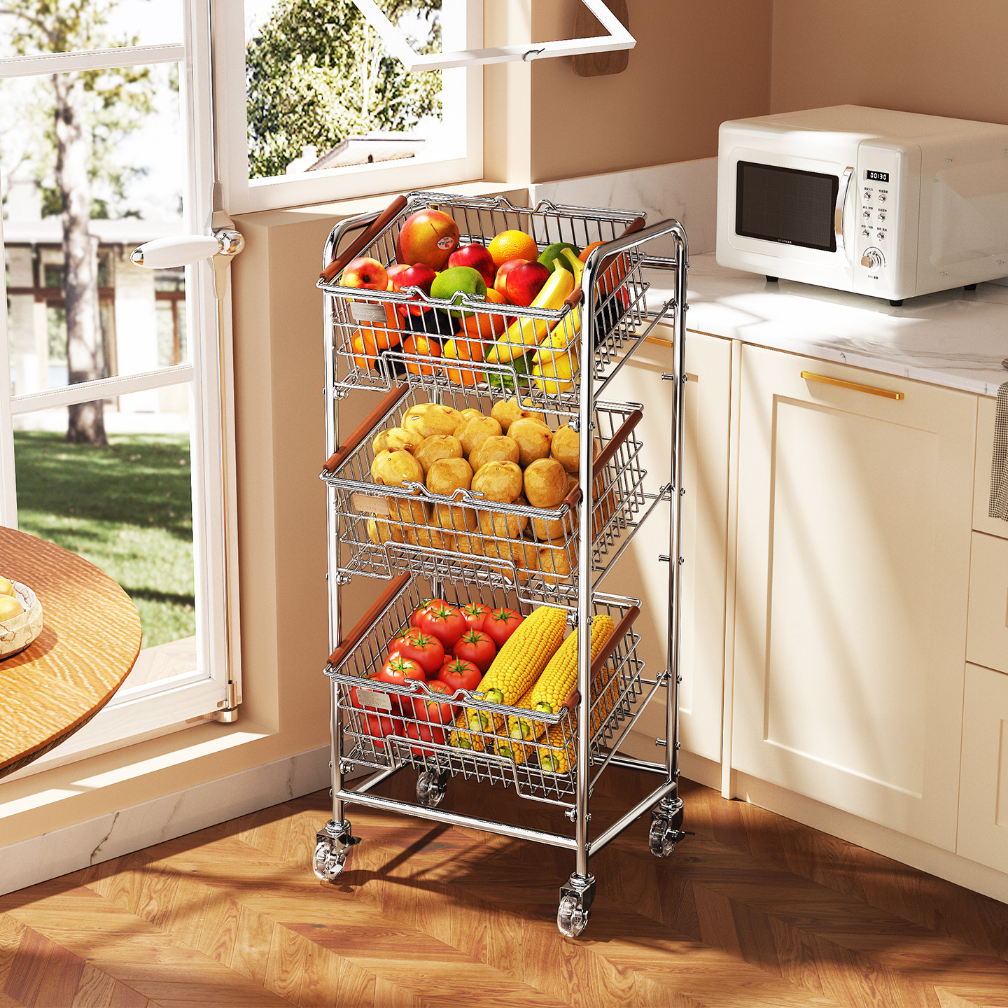 厨房蔬菜置物架多功能落地收纳架多层可移动储物柜零食水果小推车,厨房/烹饪用具,果蔬置物架/篮/框,淘宝优惠券,粉丝福利购,淘宝优惠卷