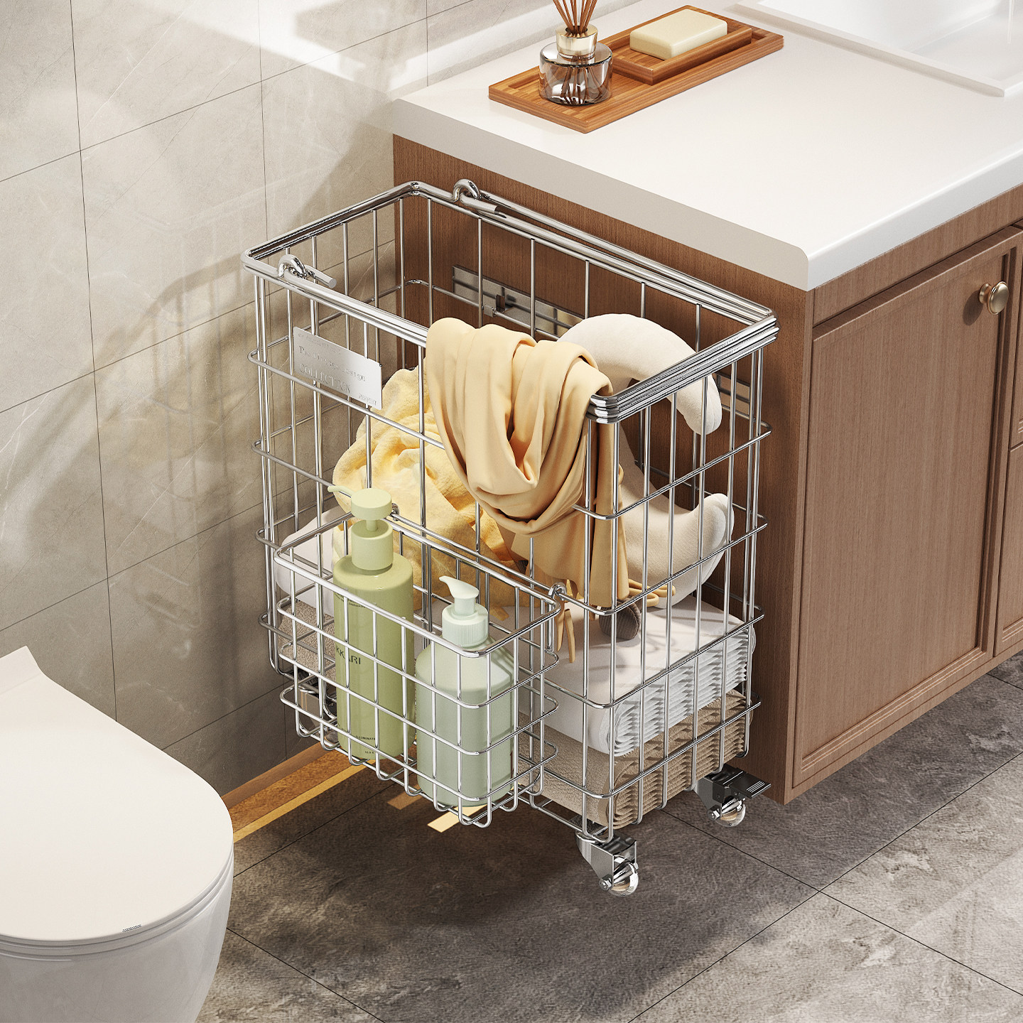 不锈钢壁挂式脏衣篮免打孔家用大容量脏衣服收纳筐浴室落地脏衣篓,收纳整理,挂篮,淘宝优惠券,粉丝福利购,淘宝优惠卷