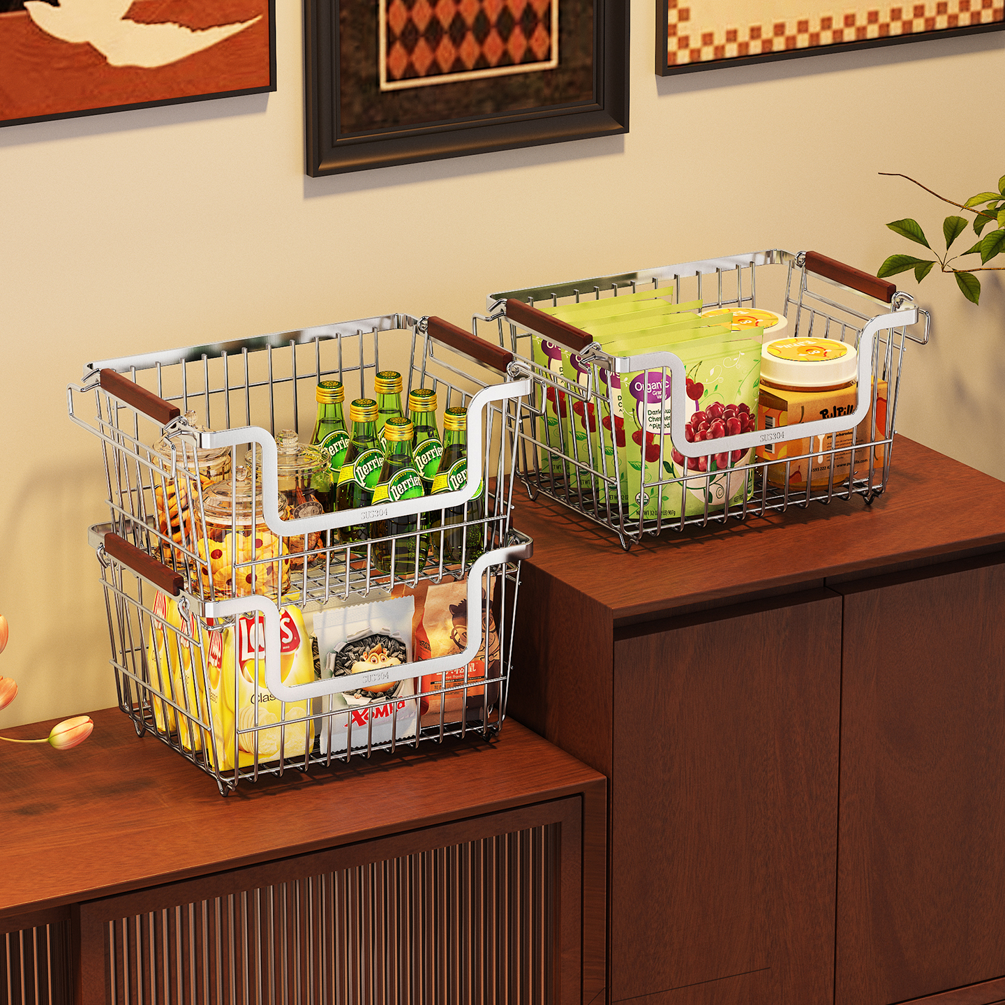 a生304不锈钢桌面叠加零食置物架