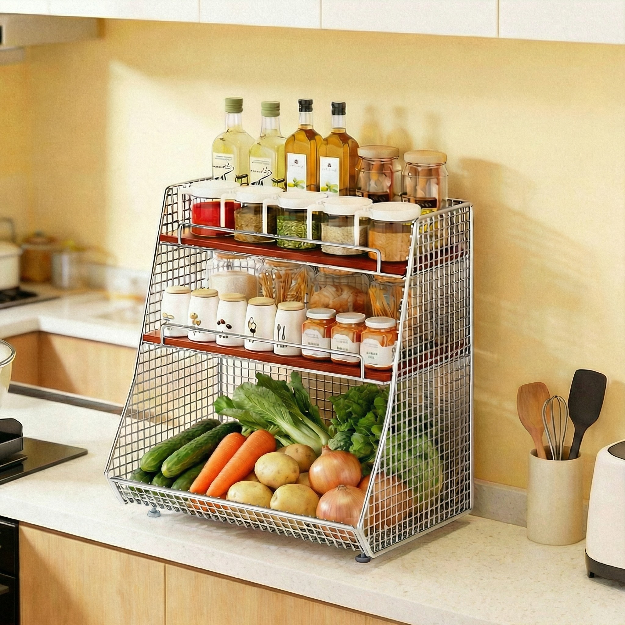 新款厨房调味料置物架台面多层水果蔬菜收纳筐大容量多功能整理架,厨房/烹饪用具,调料置物架,淘宝优惠券,粉丝福利购,淘宝优惠卷