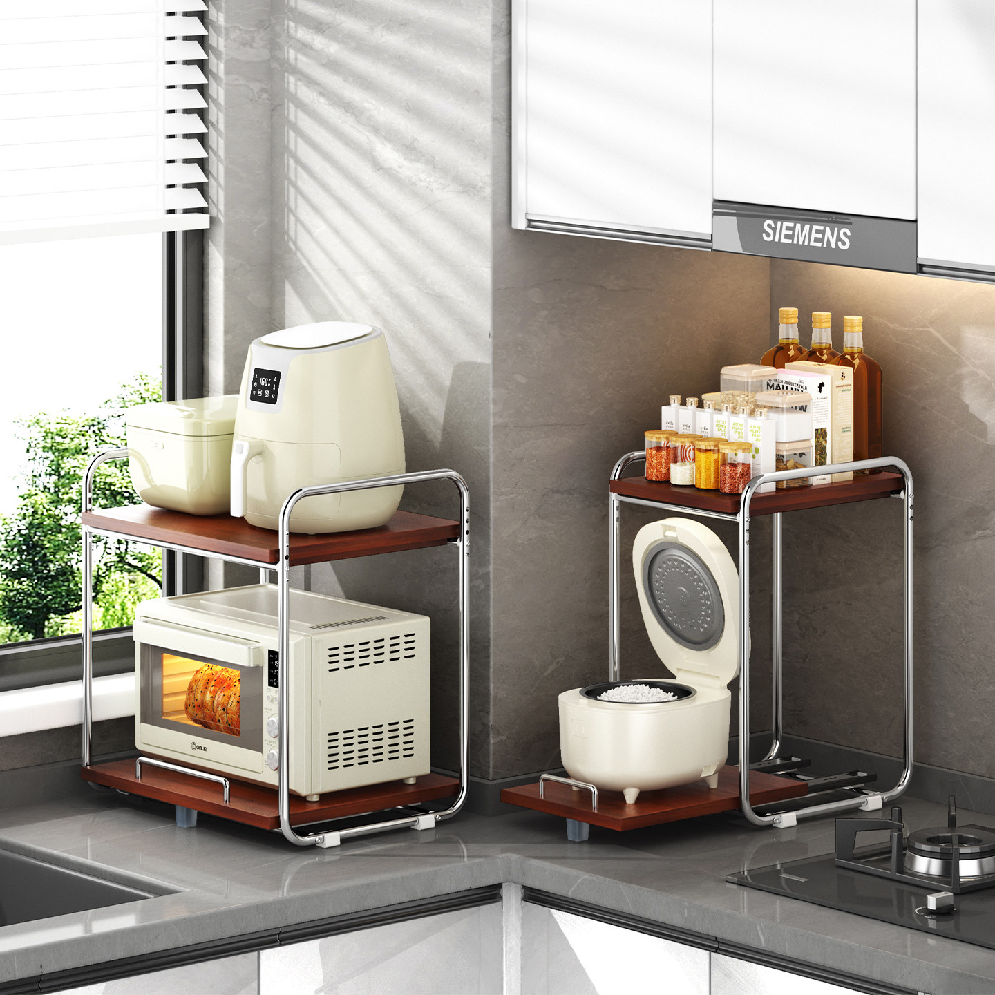 抽拉式微波炉置物架厨房台面电饭煲烤箱收纳架多功能双层收纳支架,厨房/烹饪用具,厨房置物架/置物柜/角架,淘宝优惠券,粉丝福利购,淘宝优惠卷