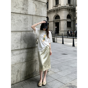 HUAX 韩系复古卡通小精灵印花短袖T恤女装休闲宽松减龄松弛感上衣