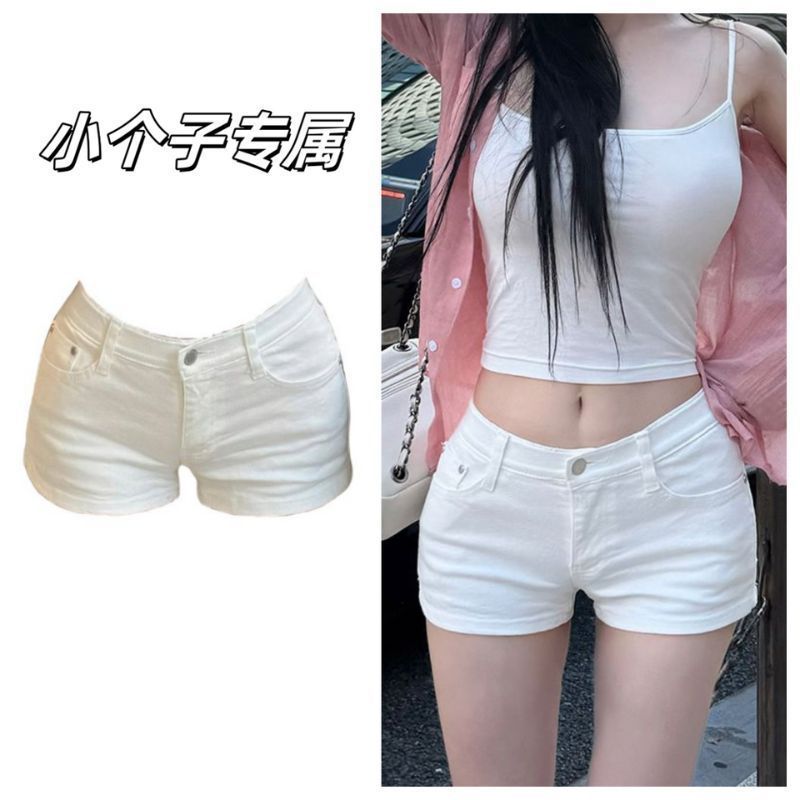 小个子低腰辣妹复古白色夏季牛仔短裤美式修身高街显瘦百搭热裤