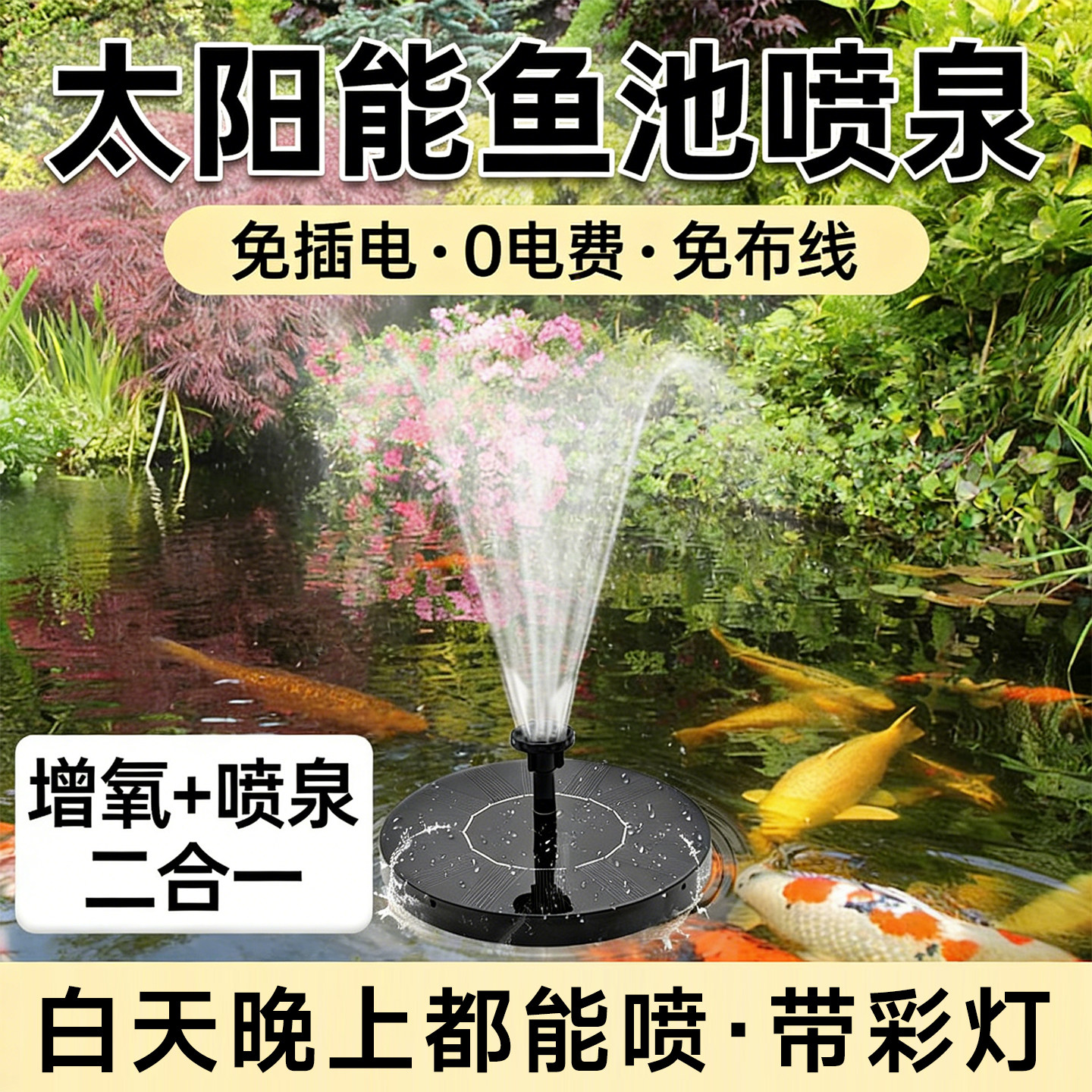 太阳能鱼池小喷泉鱼缸专用过滤自动循环水泵迷你超静音增氧抽水泵