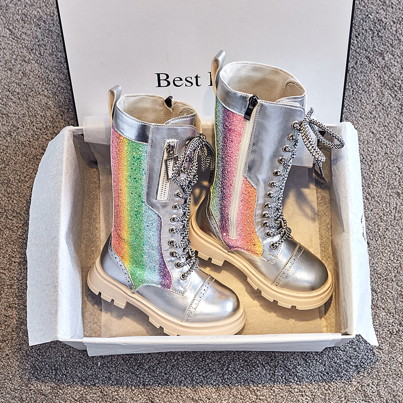 长筒高筒时装鞋女童彩虹靴