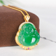 天然绿玉髓弥勒佛吊坠925银古法镶嵌玉项链玉坠节日礼物送链子