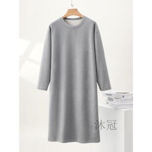女士德绒睡裙秋冬睡衣中长款连衣裙发热中年大码连体家居服睡袍浴