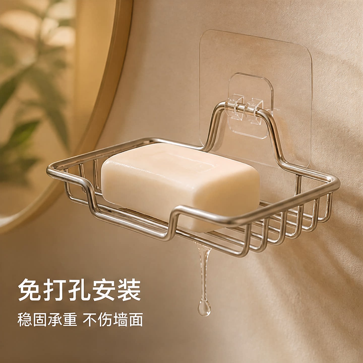 不锈钢免打孔双层沥水壁挂肥皂盒图片