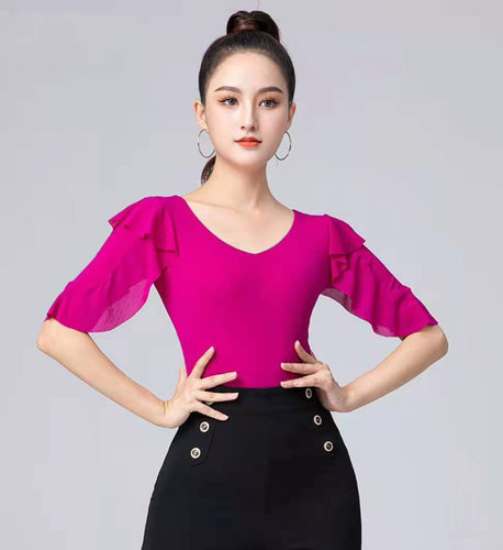 摩登舞连体上衣荷叶边练功演出服