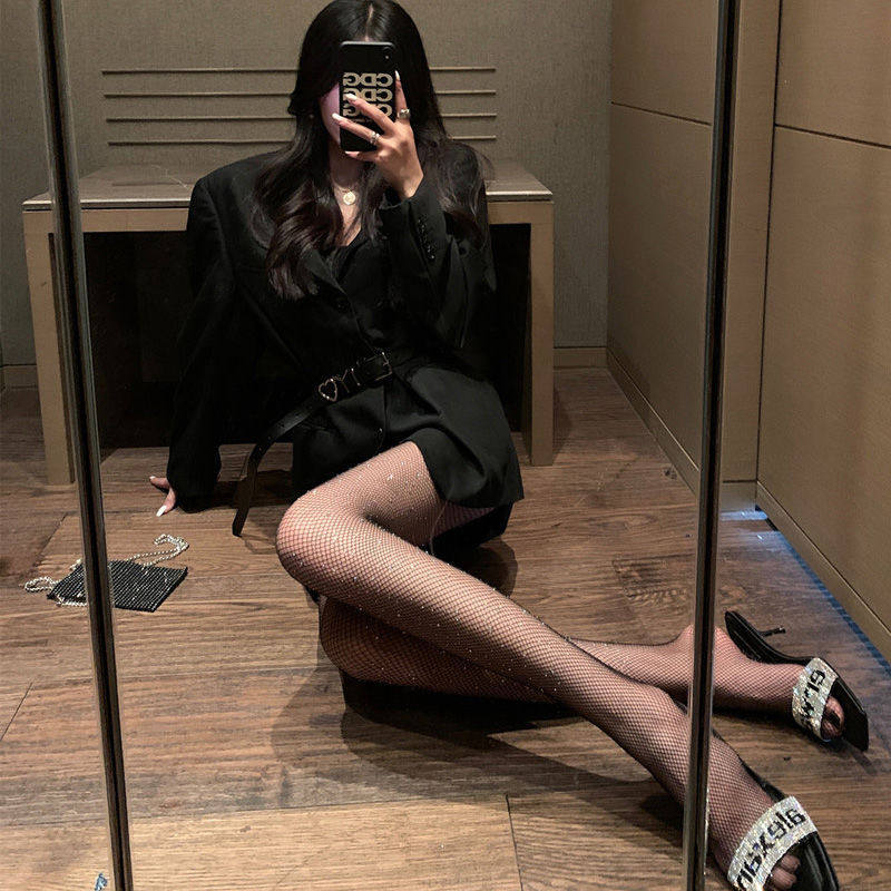 烫钻bling黑丝袜黑色丝袜女连裤袜/打底袜