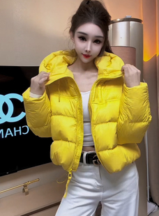 2025冬季新款白鸭绒羽绒服女短款连帽加厚保暖白鸭绒面包服外套潮