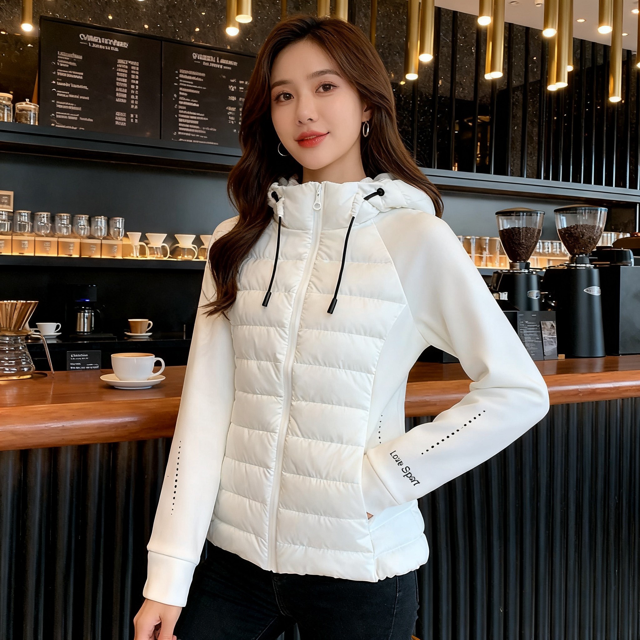 LU款2025冬季新款羽绒服女士修身显瘦白鸭绒连帽瑜伽式短薄款外套