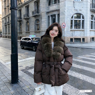 2025冬新款狐狸毛羽绒服女中长高级感腰带收腰显瘦加厚外套小个子