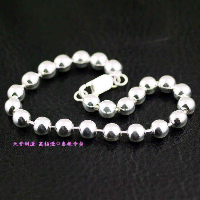 泰国进口男款直径6毫米朋克嘻哈925纯银简约圆珠子佛珠泰银手链