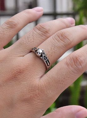 进口男女925纯银朋克骷髅头戒指