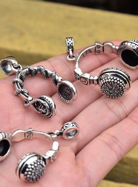 泰国进口男女朋克嘻哈镶钻情侣泰银耳麦吊坠925纯银盘蛇耳机挂件