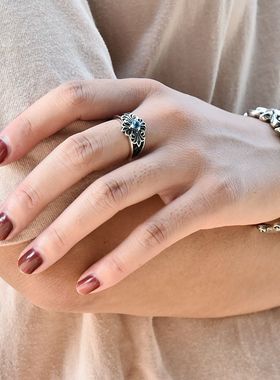 镶嵌天然托帕石爱心型泰银戒指