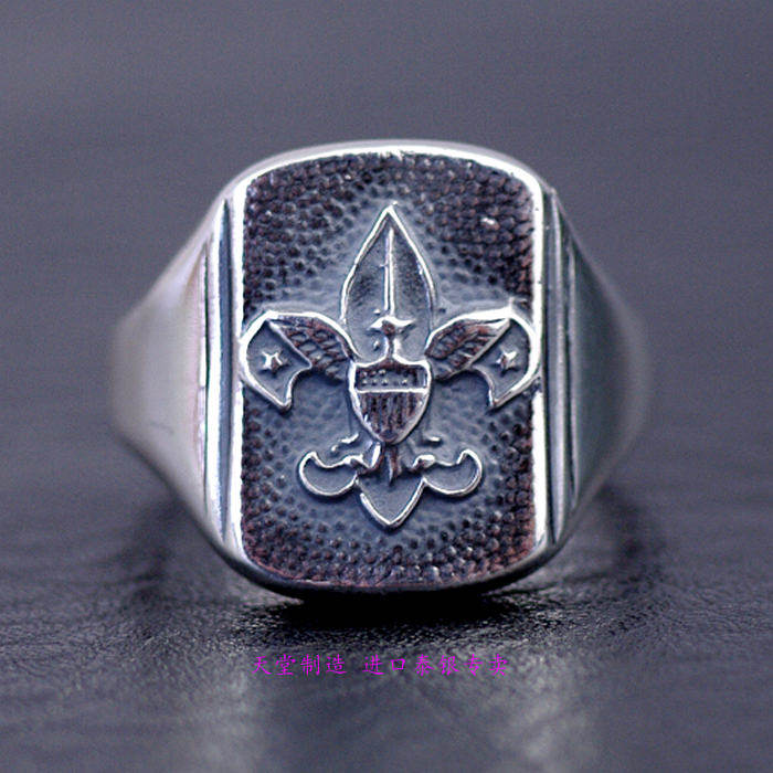 泰国进口男女复古宫廷锚花图案方形戒面925纯银戒指泰银饰品