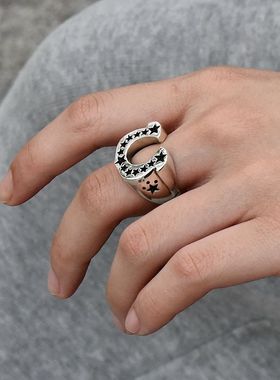 男士朋克风五角星纯银复古戒指