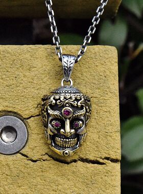 进口男士925纯银镶钻骷髅头吊坠