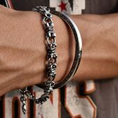 泰国进口简约复古镶钻唐草花纹饰情侣款 泰银手镯925纯银开口手环