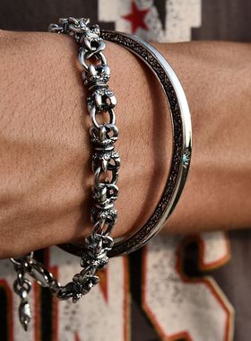 泰国复古镶钻纯银开口手环