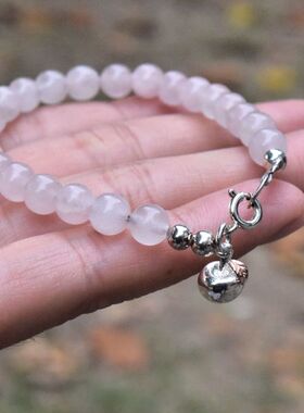 进口女士粉水晶925纯银苹果手链