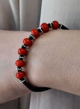 非洲琉璃女士编织纯银民族风手串