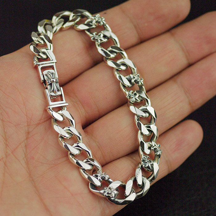 天堂制造泰国进口锚花锉平链扁平古巴链男士款泰银925纯银手链