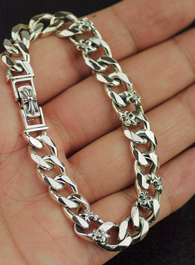 进口男士925纯银锚花花纹古巴链