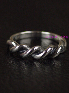 进口中性款925纯银麻花纹戒指