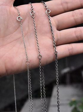 泰国进口女士经典百搭复古款椭圆环金刚太角链925纯银可调节项链