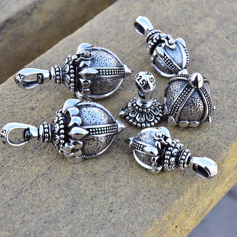 泰国进复古可打开随身大小置物盒925纯银金刚杵状嘎乌盒泰银吊坠