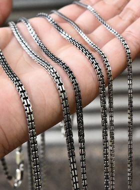 925纯银复古双股四方链身项链