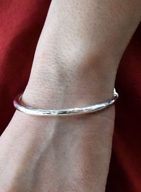 女士学生小圈口活扣实心纯银手镯