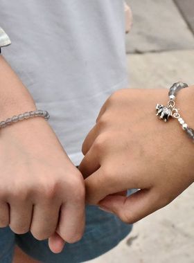 进口女士925纯银小象水晶珠手链